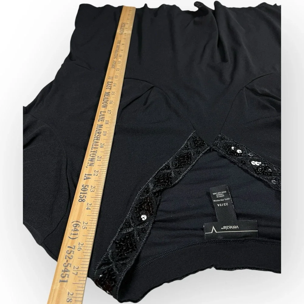 Womens 22/24 Black Lined Dark Romance Top Sequin V-neck‎ Office Siren Venezia